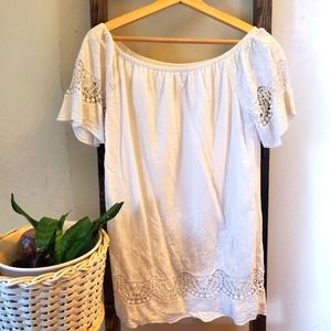 White Off The Shoulder Dress/Tunic - Beautiful Lace Detailing
